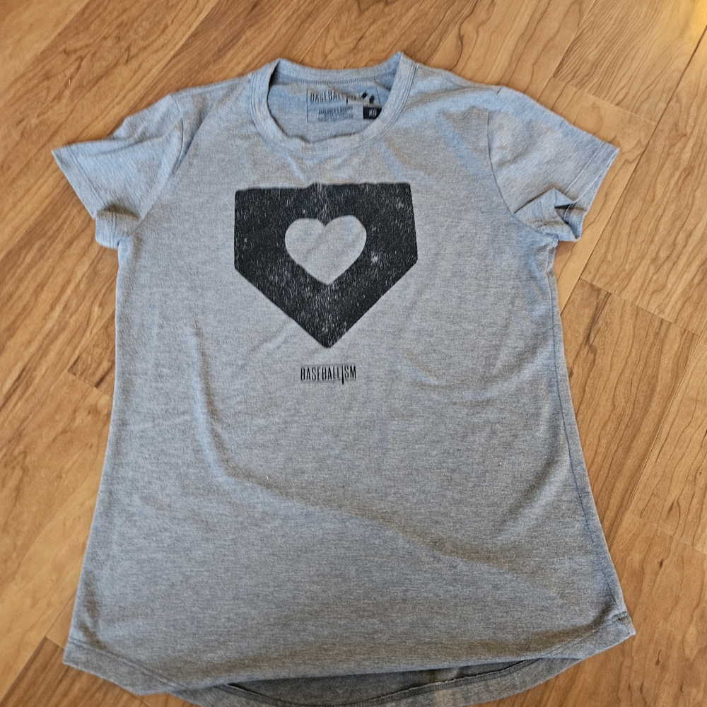Baseballism Women's Gray Heart T-Shirt Xs